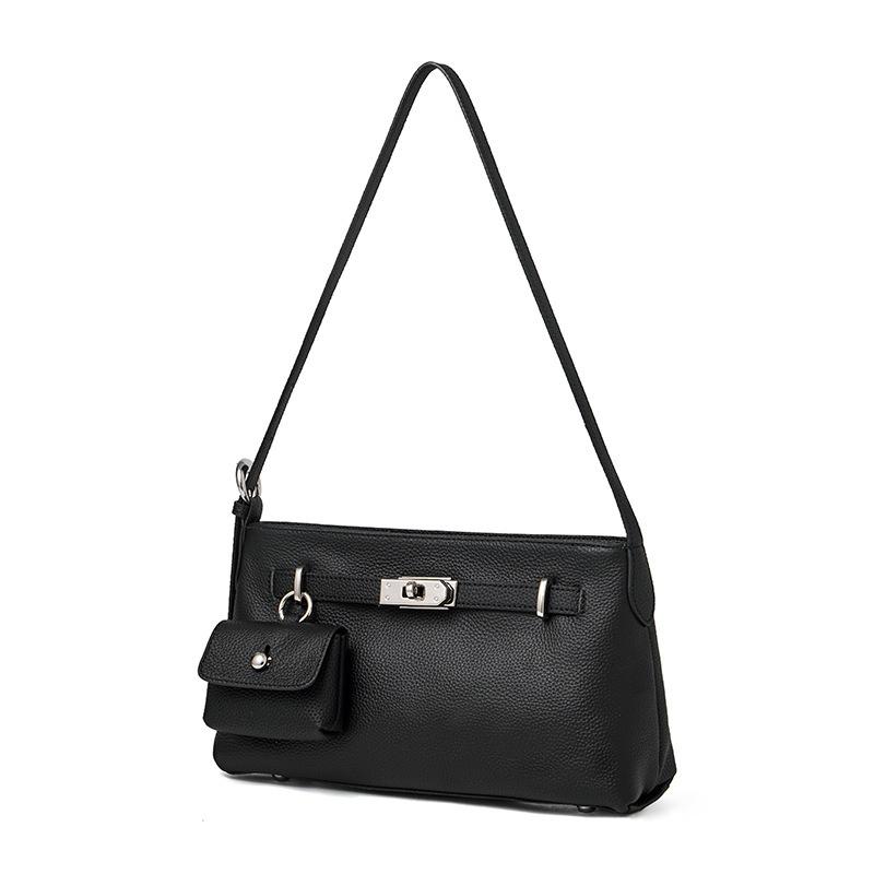 First Layer Cowhide Commuter Armpit Bag Portable Oblique Hobo Small Square Bag Versatile Fashion Women S Bag 28*9*17 чёрный