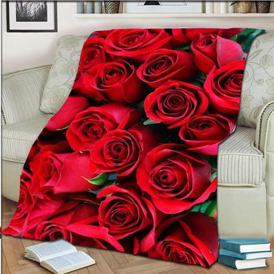 Rose Throw Blanket Fleece Warm Cozy Soft Blanket for Couch Bed Colorfast Anti-Static Machine Wash Blankets for Beds