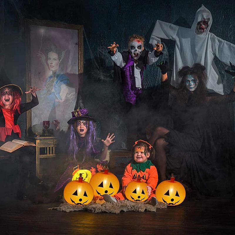5PCS Halloween Pumpkin Lantern Balloons Inflatable LED Luminous Balloon with Light Glow In The Dark Kids Toys Halloween Party Decor