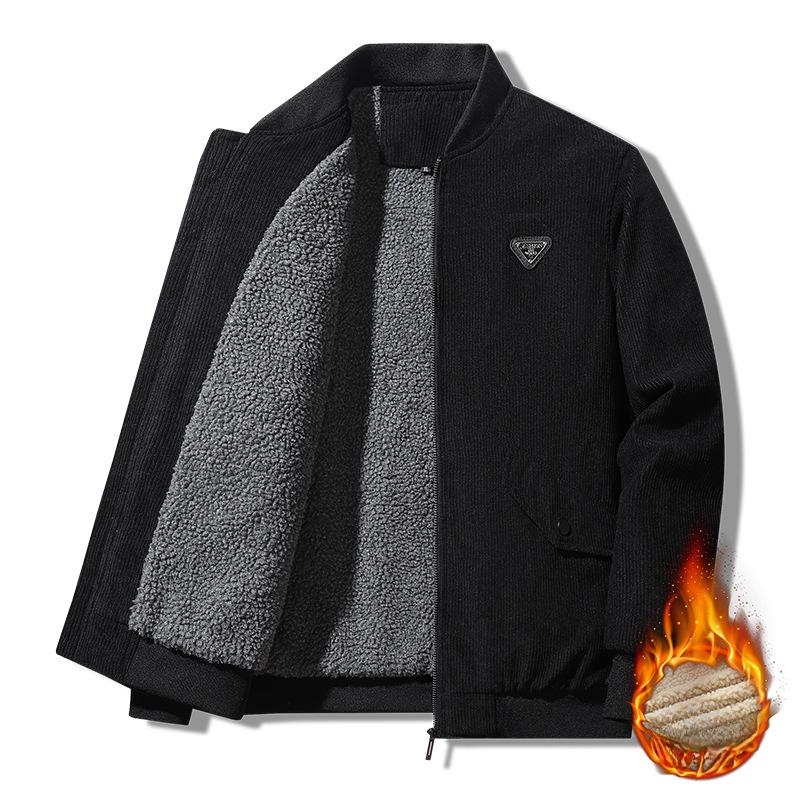 Corduroy Jacket Men's Autumn and Winter Solid Color Padded Jacket Casual Middle-aged and Elderly Men's Dad Winter Clothes Plus Cotton Jacket