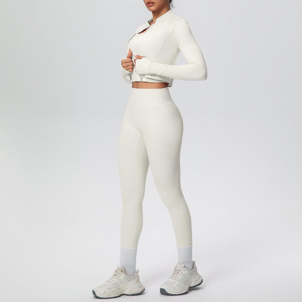 Three-Piece Yoga Set: Cross-Back Sports Tank, Zipper Jacket, High-Waisted Butt Lifting Leggings
