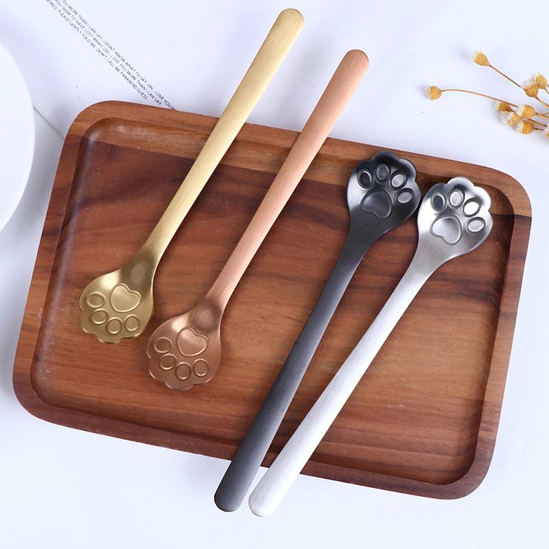 1Pc Stainless Steel Coffee Dessert Spoon Cat Paw Claw Spoon Stirring Spoon