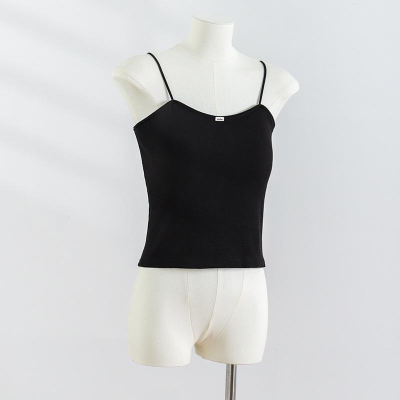 

Женский вязаный топ на тонких бретелях с нагрудными вкладышами - Весенне-летняя одежда, Не требует бюстгальтера, Красивое бандажное декольте на спине. One Size