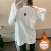 Women's Winter Velvet Layered Embroidered White Top - Korean Style Loose Fit