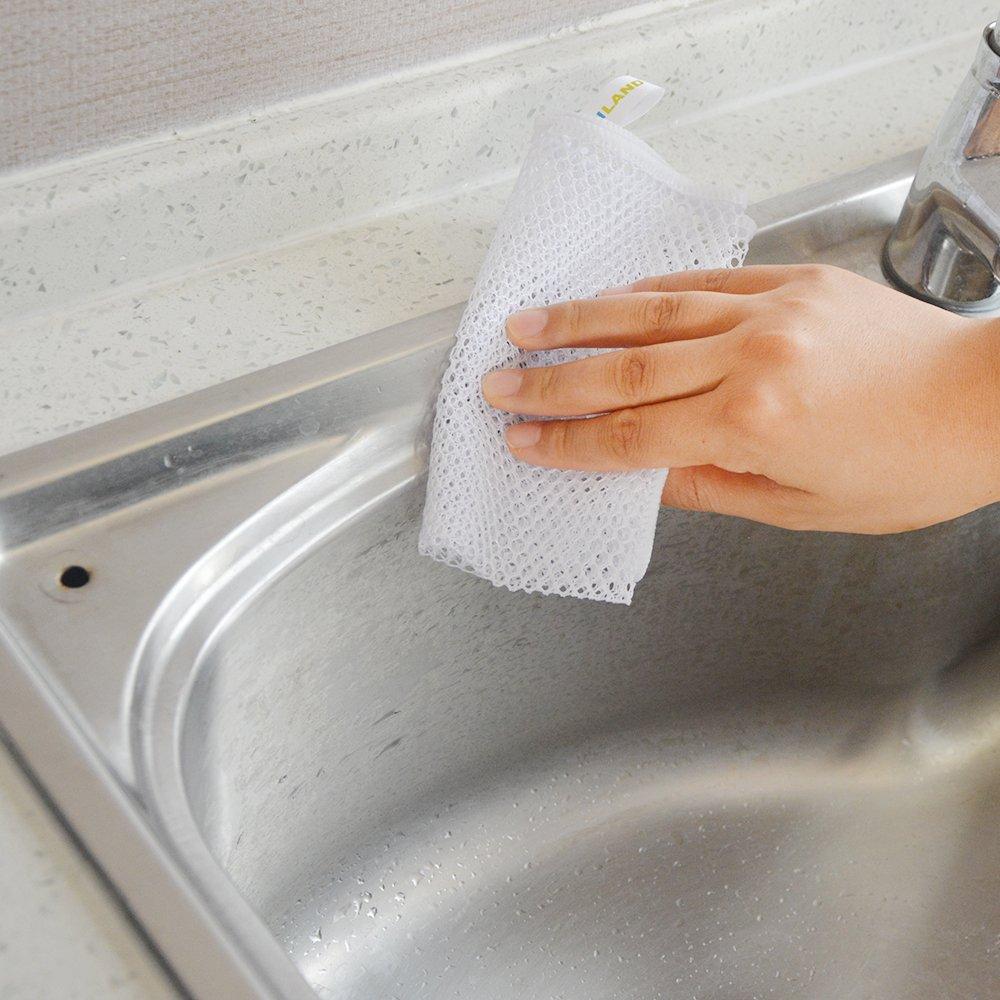 Hot Sale SUNLAND Household Netted Dish Cloths Washing Dishes Scrubber Kitchen Mesh Dishcloth Fast Drying 6 Pack 12Inx12In White