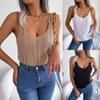Women's Spring Summer Casual Metal Button V-Neck Hollow Out Holiday Knitwear