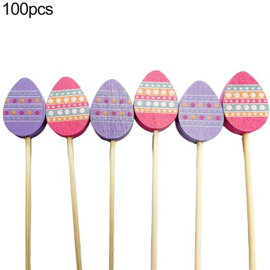 100 Stück/Beutel Bambusspieße, Mehrzweck-Einweg-Cartoon-Kaninchen-Ei, festlich, Lebensmittelqualität, dekoratives Geschenk, Ostern, Obststäbchen, Zahnstocher, Kuchen