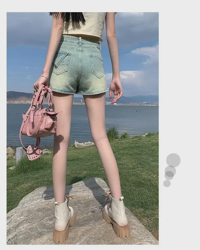 Women's High Waist Retro Denim Skort: A-Line, Anti-Exposure, Small Size