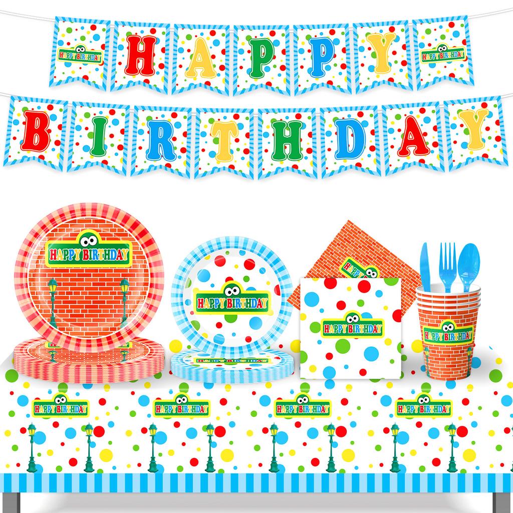 Custom Sesame Street Themed Party Supplies Birthday Decoration Sesame Street Tableware Party Atmosphere Arrangement Banner Props