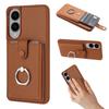 For Samsung Galaxy S25 Edge Case with Ring Kickstand Drawing Type Card Slots Leather Back Cover