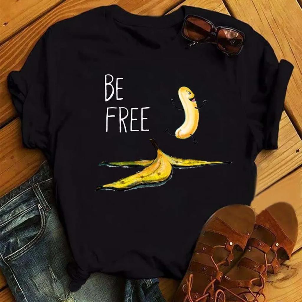 New Kawaii Fruits Strawberry Print Unisex Tshirt Tops Casual Female Shortsleeved Streetwear Black Round Neck Oversized Tshirts