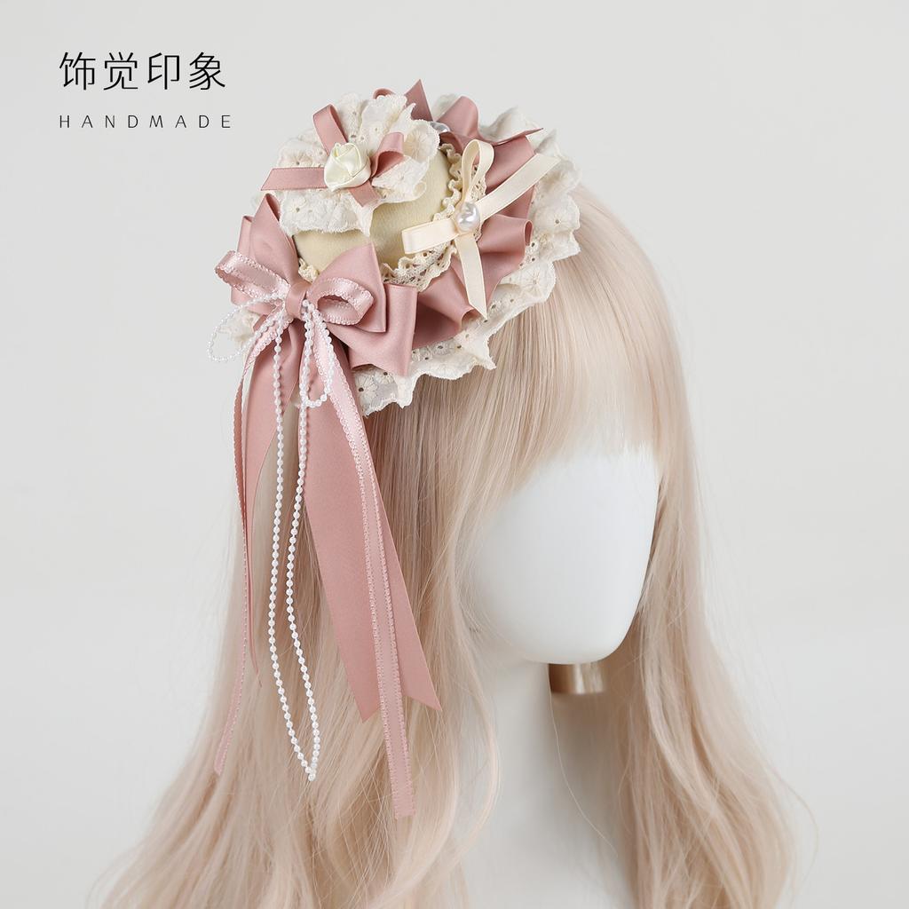 Pink Lolita Ballet Hair Accessories Original Handmade Top Hat Hairpin Necklace Hand Sleeves
