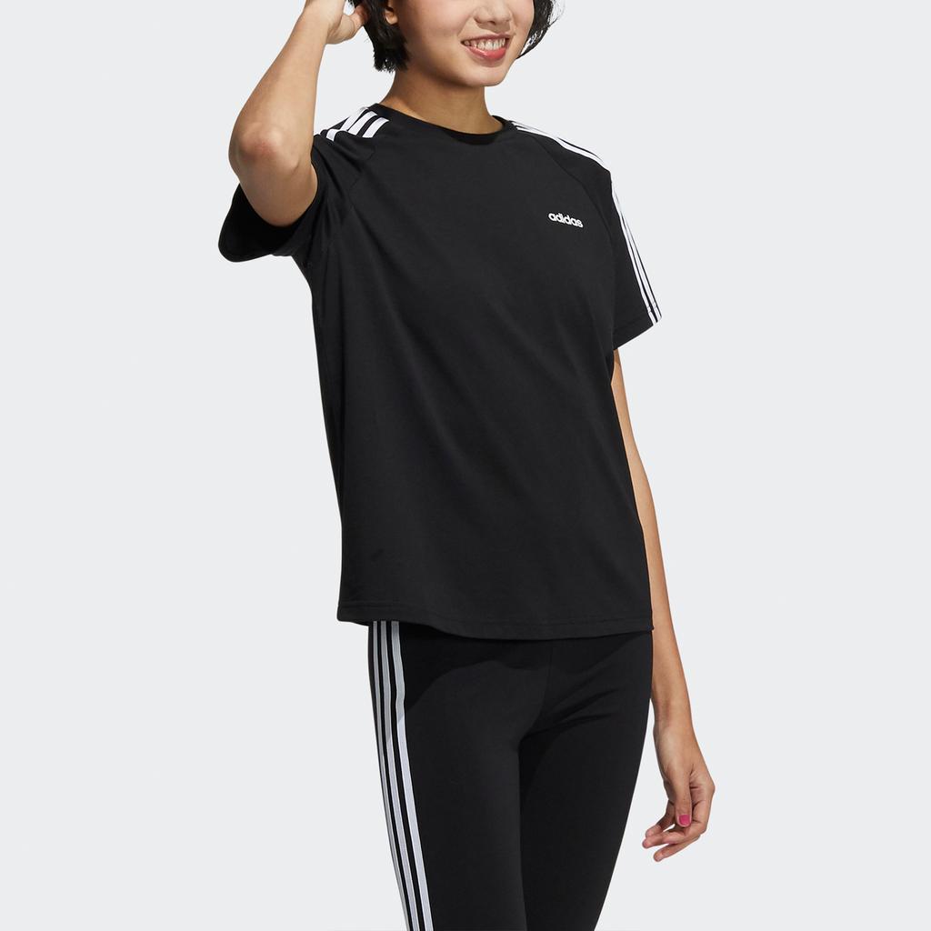 Adidas Neo Contrast Three-Stripes Sports Round Neck Fitted Short Sleeve T-Shirt Women Tops Black H65454