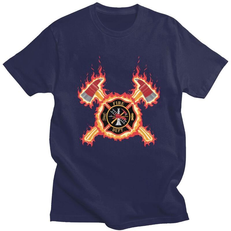 Custom Male Firefighter Cross T Shirts ShortSleeve Cotton Tshirt Leisure Fire Rescue Fireman Tee Loose Fit Clothing