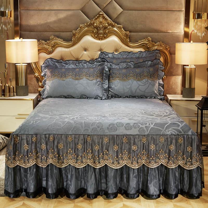 Velvet Lace Bed Skirt European-Style Embossed Bedspread Non-Slip Protective Cover Autumn and Winter Warm Bedding