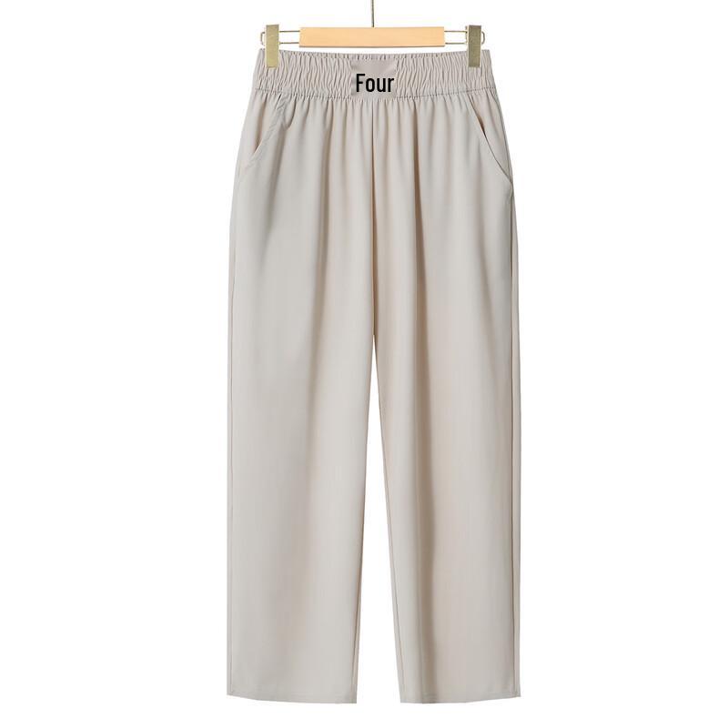 Mid-Aged Women s Summer Elastic Waist Straight-Leg Pants 3XL