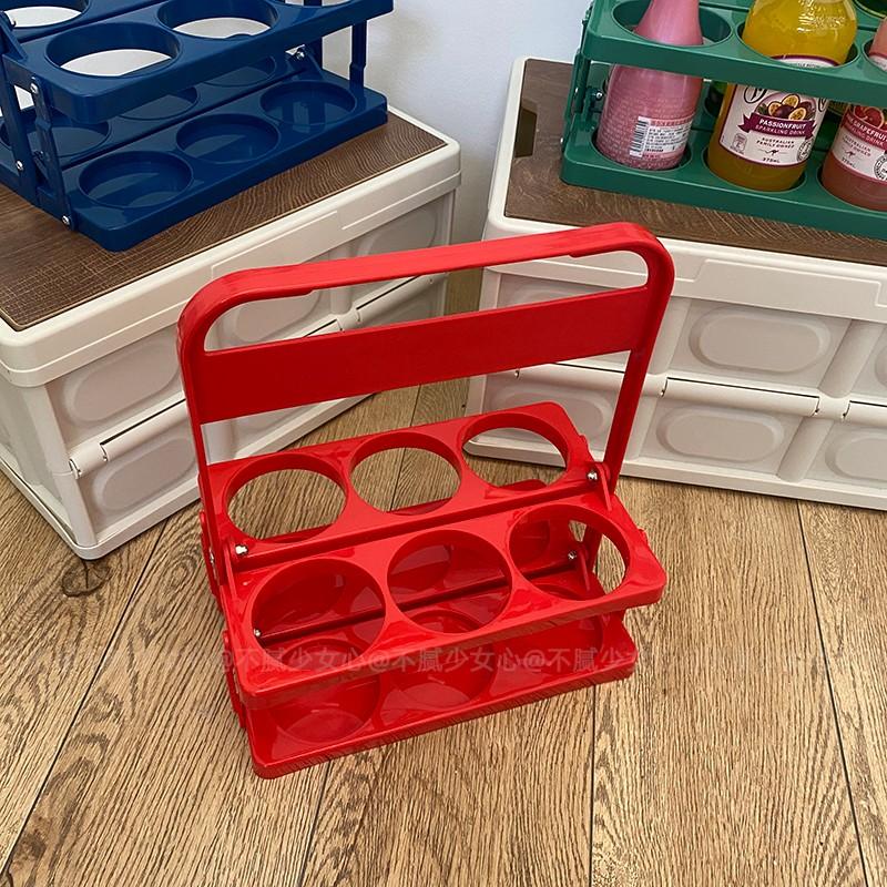 

Pink Girly Handle Basket Picnic Camping Outdoor Folding Beverage Beer Handle Basket Home Coffee Milk Tea Portable Storage Basket червоний