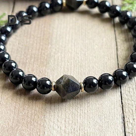 Black Obsidian Bead Bracelet Handmade Beaded Stretch Bracelets for Men Women 6mm Beads Feng Shui Bracelet for Mother's Day Father's Day Birthday Gifts