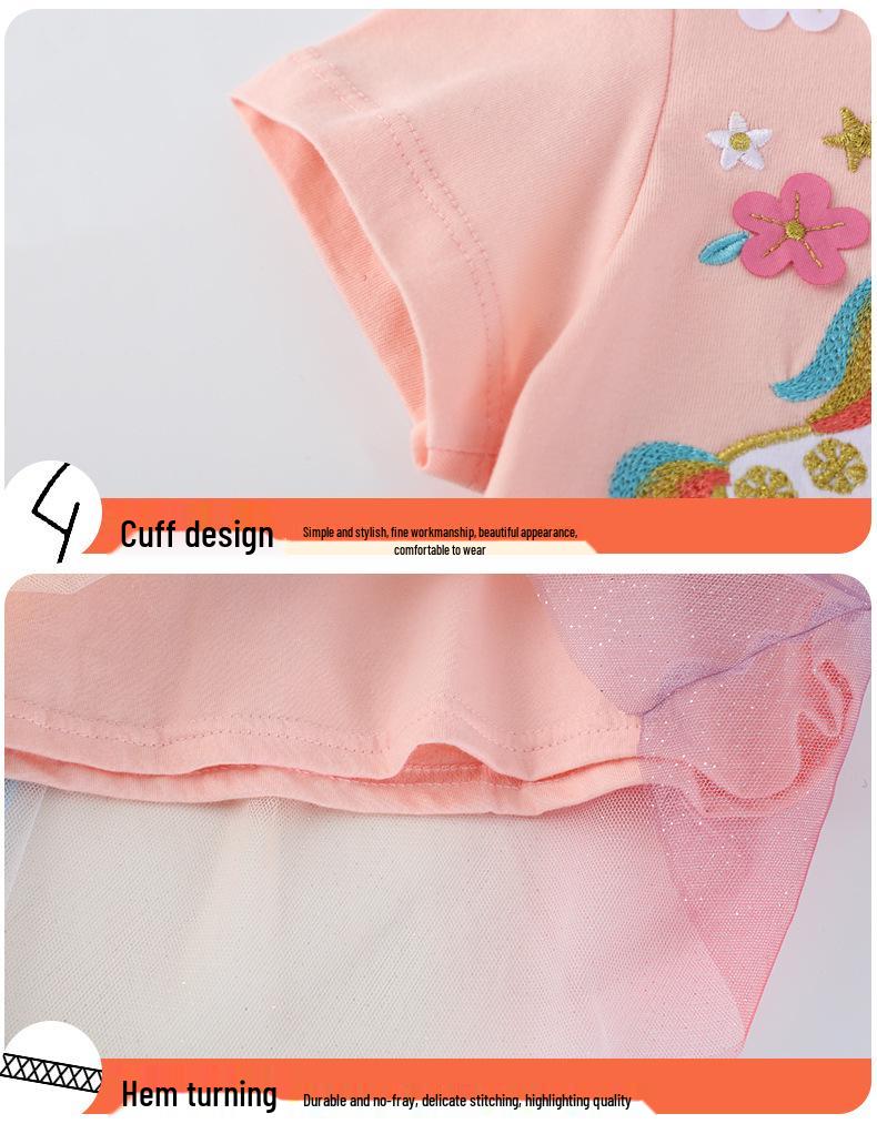 European & American Style Spring/Summer Princess Dresses for Toddlers & Preschoolers: Short-Sleeved Knitted Mesh Girls' Dresses