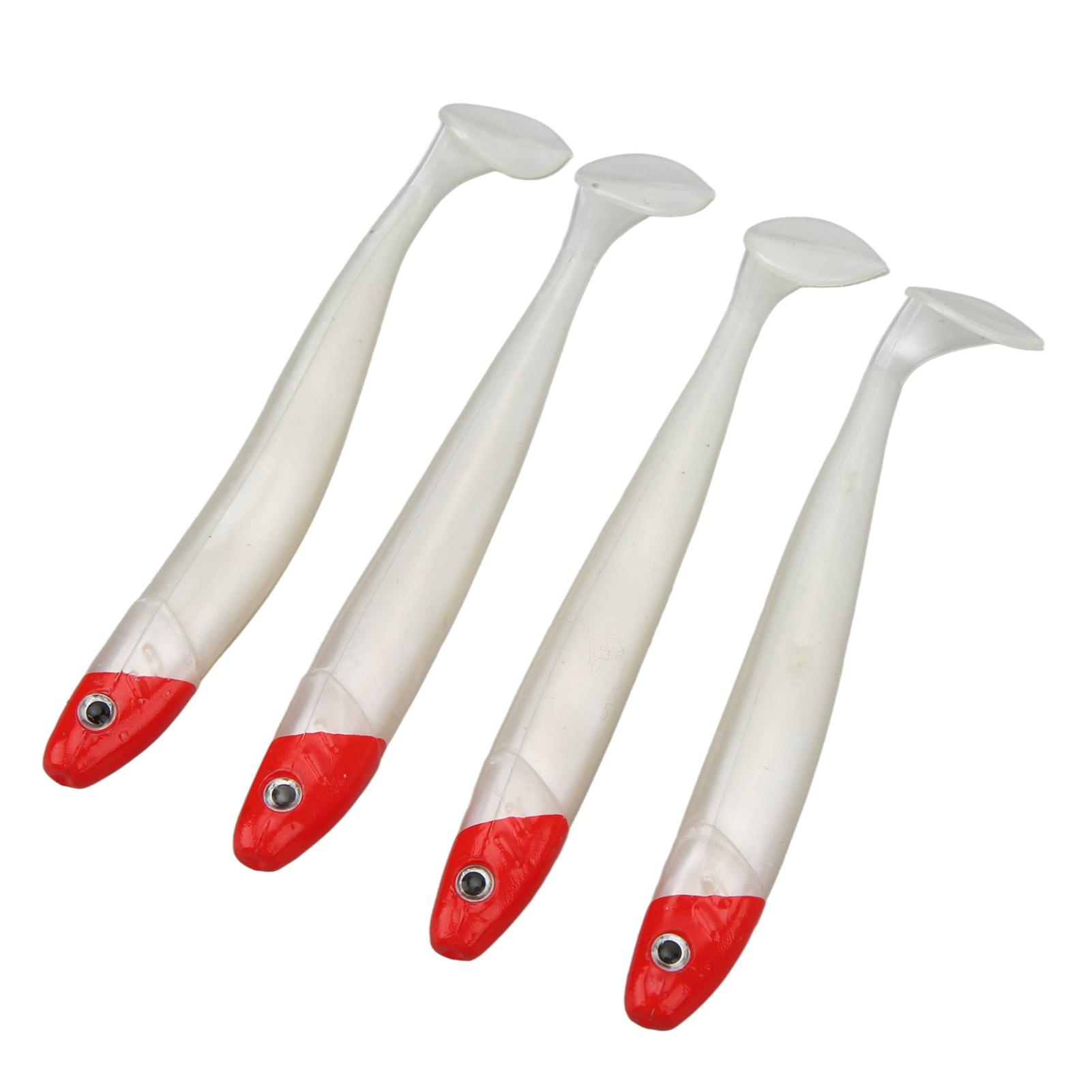 

4 PCS Fishing Soft Lures T Tail Fish Curled Tail Maggot Soft Baits Sea Fishing Lures Red Head White Body