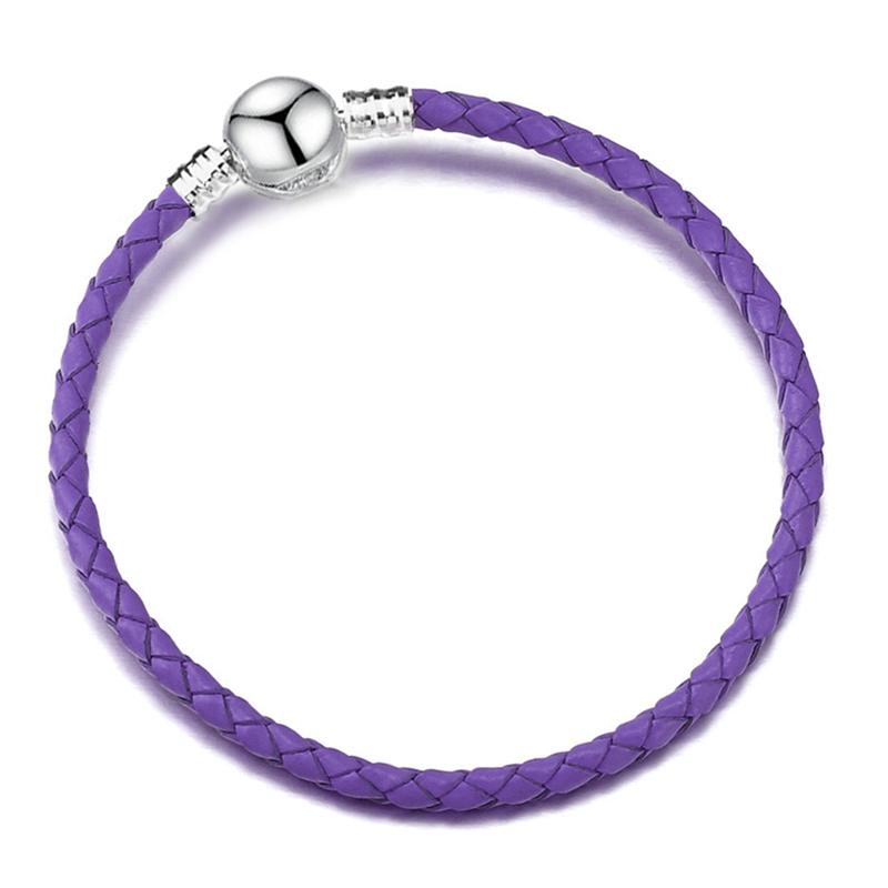 Silver Color Round Clasp Shaped Leather Chain Charm Bracelet Fit Beads DIY Brand Bracelet Bangle for Women Men Gift Dropshipping