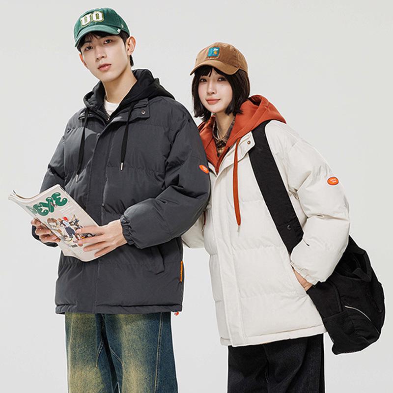 Trendy Couples' Hooded Loose Cotton Jacket - Faux Two-Piece, Thickened for Warmth in Autumn/Winter