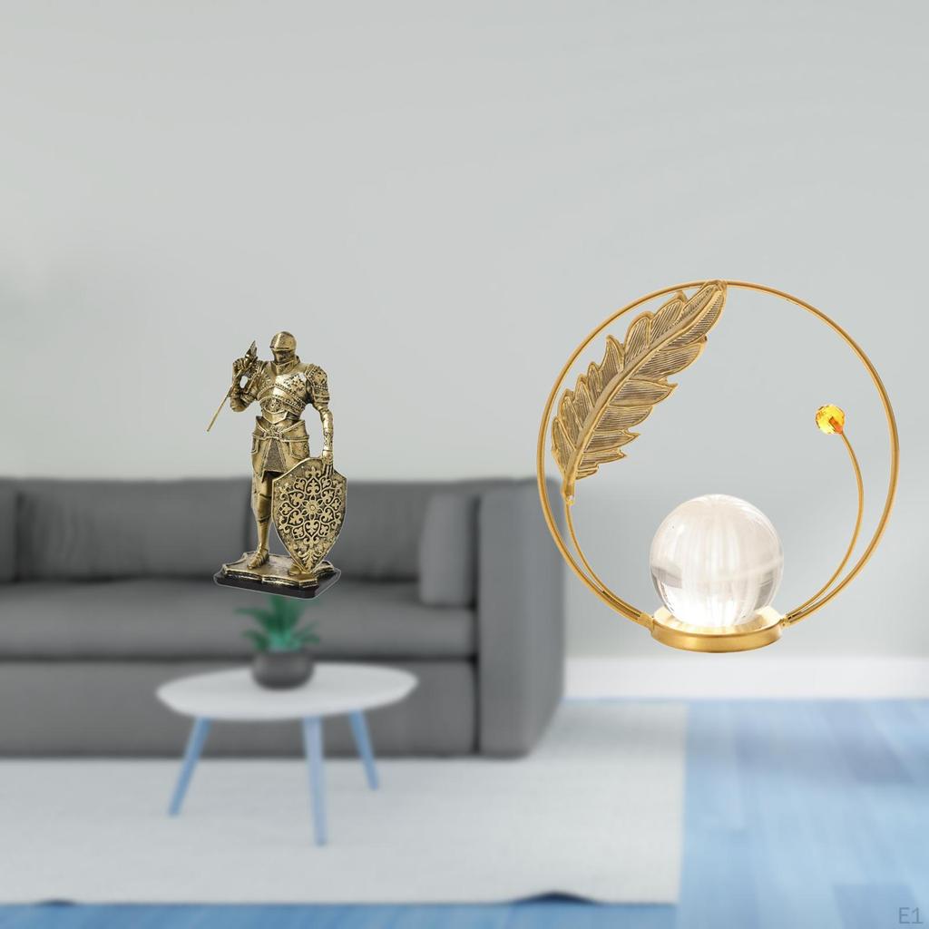 Nordic Resin Knight Figurine with Crystal Ball Metal Stand Abstract Art Sculpture for Desk Cabinet