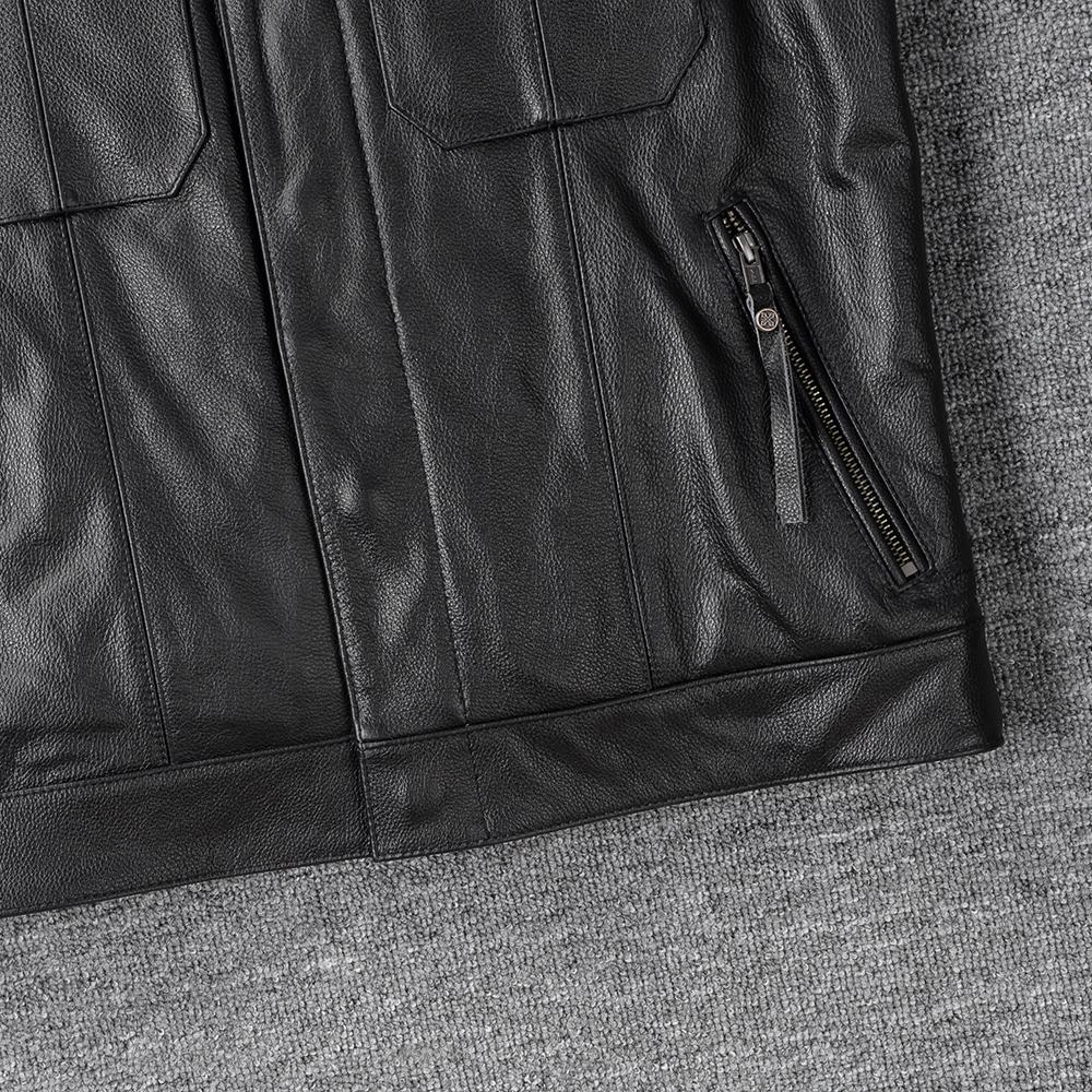 Black Genuine Cow Leather Vest Men Motorcycle Vests Slim Fit Men's Moto Club Biker Waistcoat Spring Summber
