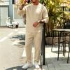 Men's Casual Cotton Linen Long Sleeve Shirt and Drawstring Pants Set - Lightweight Breathable Vintage Outfit