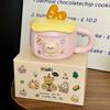 Cute Ceramic Mug with Lid Creative Household Milk Oatmeal Cup  Cheese Bread  Cute Bear Cartoon Cup  Souvenir