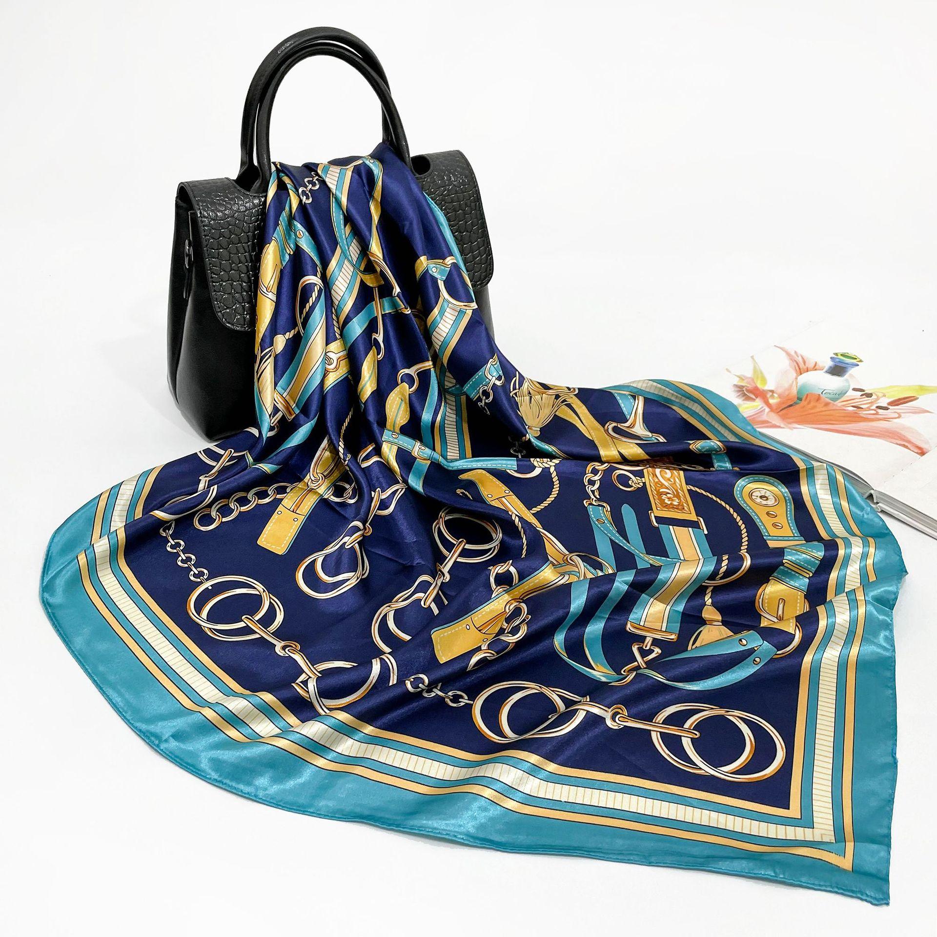 

Высококачественные роскошные шелковые шарфы, повязка на голову, шарфы, шейный шарф для женщин, шелковый шарф с цепочкой, женская декоративная шаль 90*90cm