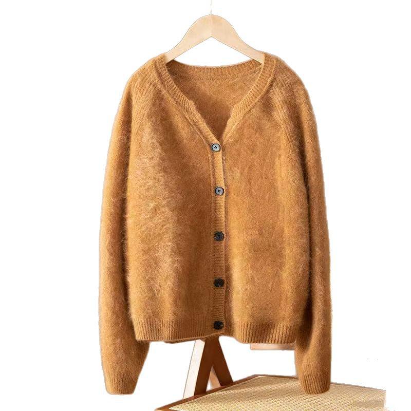 Women's 100% Cashmere Thickened Winter Sweater - Brushed Solid Color, Fashionable, Simple, Warm Cardigan for Outerwear or Innerwear.