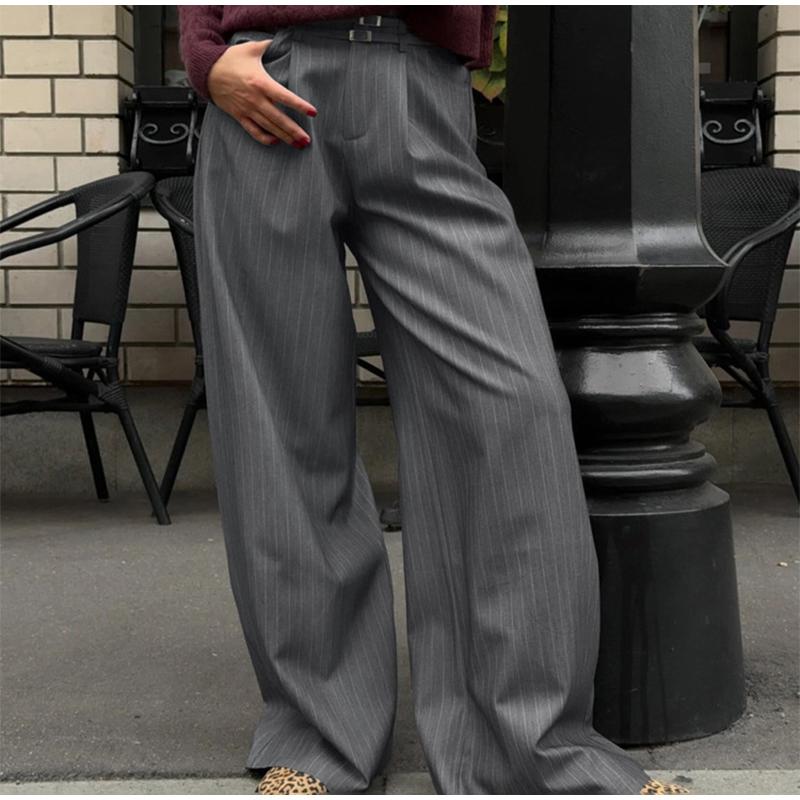 Retro Striped Casual Wide Leg Pants Spring and Summer Women's Fashion Commuting Versatile High Waist Loose Straight Leg Pants