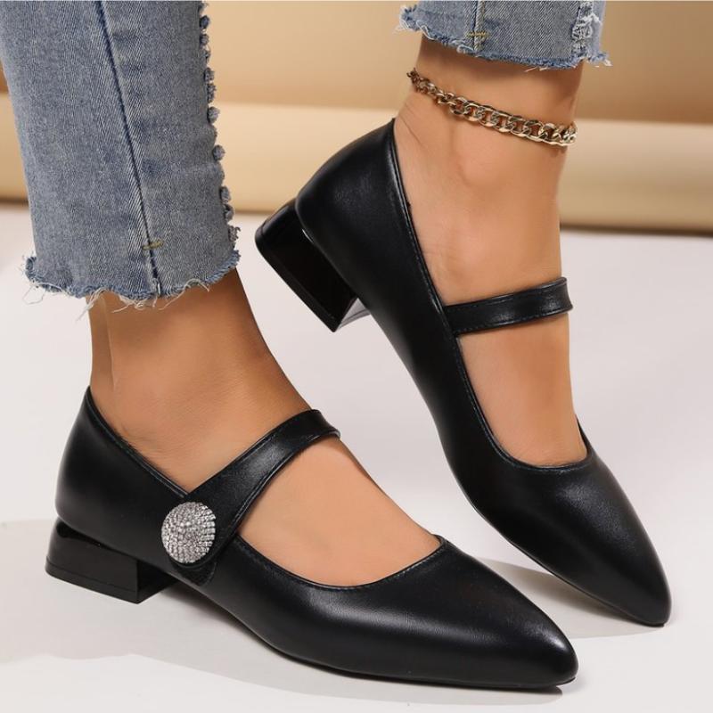 

Fashion Women 3cm 5cm High Heels Sweet Valentine Pumps Female Soft Leather Square Heels Lady Elegant Metal Buckle Strap Mary Jane Shoes 35 чёрный
