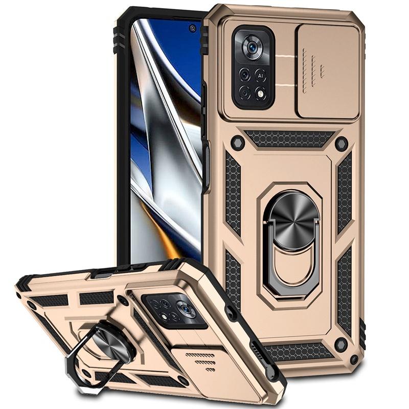 For Xiaomi Poco X4 Pro 5G Case Armor Slide Lens Protect Cover For Poko Little X4 Pro X4Pro PocoX4Pro Ring Stand Shockproof Funda