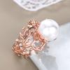 Huitan Aesthetic Big Imitation Pearl Women Rings Temperament Elegant Female Accessories for Party Exquisite Gift Trendy