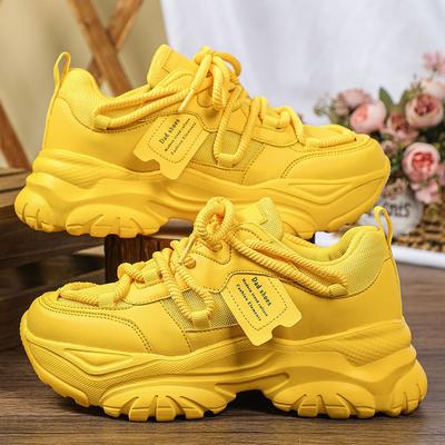 Yellow Sneakers Woman Platform Sports Shoes Breathable Women Sneakers Ladies Thick Sole Shoes Tennis Outdoor Casual Shoes