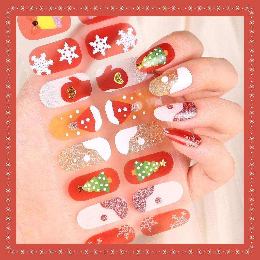 16-Finger French Christmas Gel Nail Stickers - No-Bake, European & American Fashion