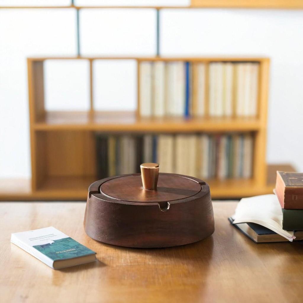 Modern Chinese Anti-Fly Ash Wooden Ashtray for Home or Office
