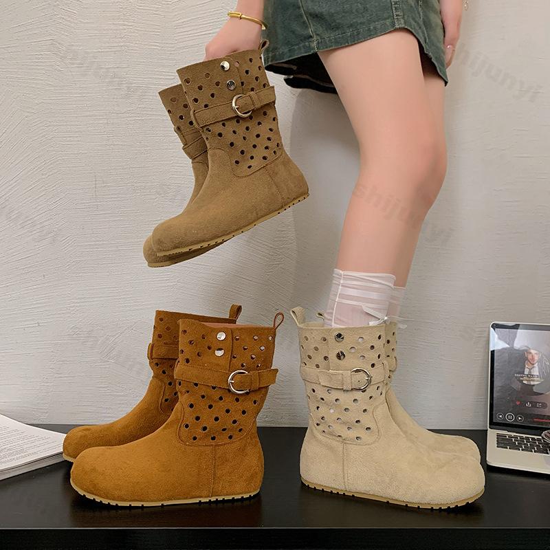 Autumn Women's Flat Boots Frosted Suede Leather Comfortable Non Slip Fashion Outdoor Ankle Boots High-quality Retro Short Boots