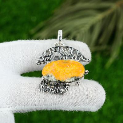 Wedding Gift For Her 925 Silver Natural Bumble Bee Jasper Gemstone Pendant