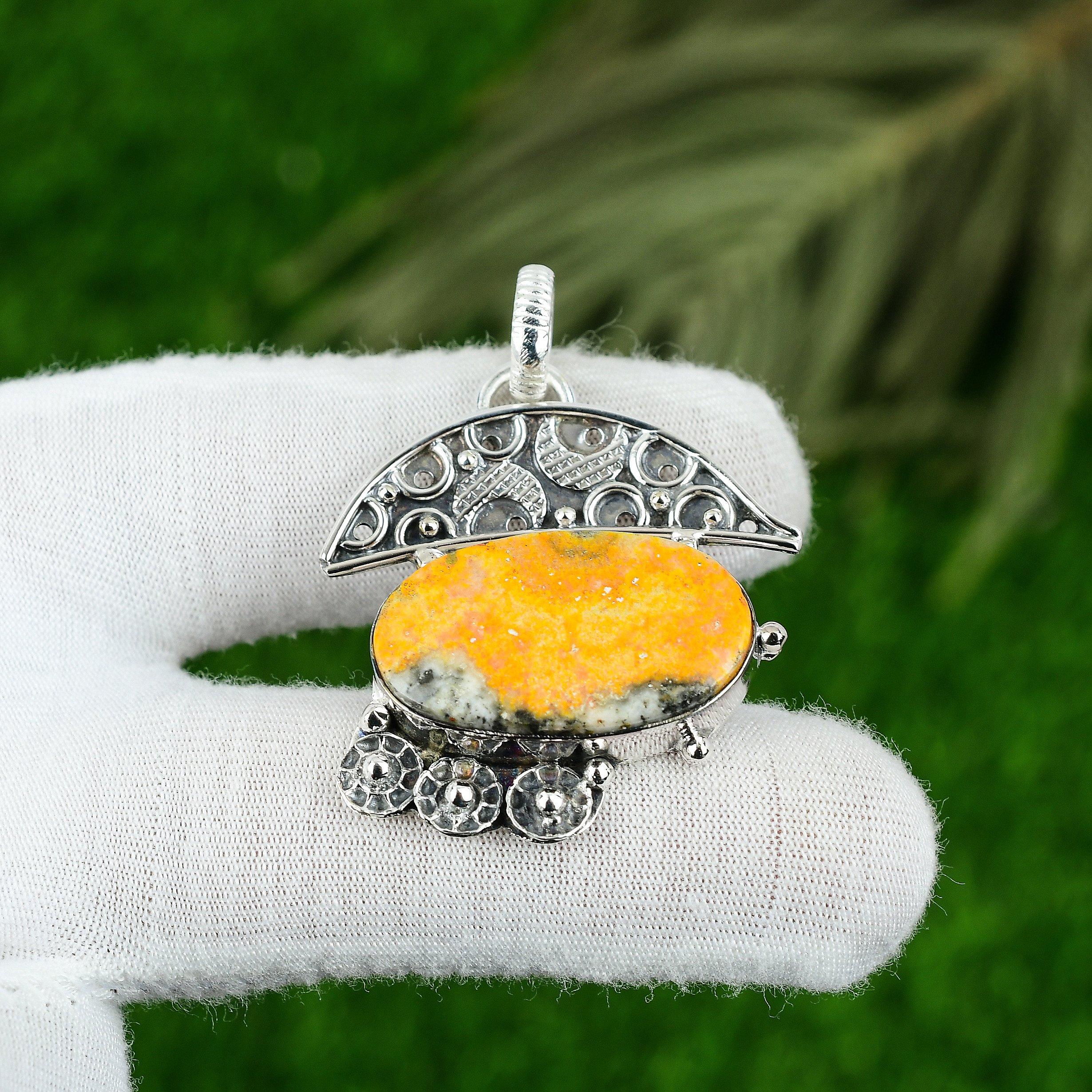 Wedding Gift For Her 925 Silver Natural Bumble Bee Jasper Gemstone Pendant