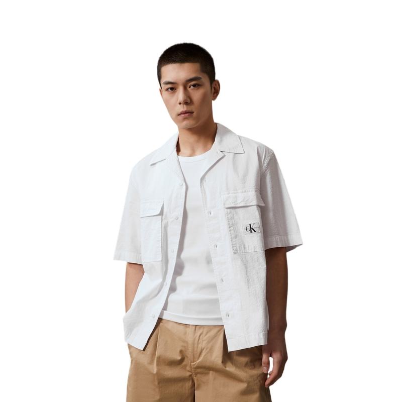 Calvin Klein Loose Comfortable Logo Short Sleeve Shirt Men Shirts White J325175-YAF