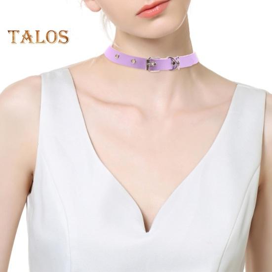 Men Necklace Vintage Punk Style Adjustable Faux Leather Solid Color Bukle Pin Neck Belt Party Club Choker Adult Jewelry