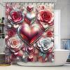 Luxurious 3D Floral Heart Shower Curtain - Waterproof, Mildew-Resistant, Machine Washable For Elegant Bathroom Decor