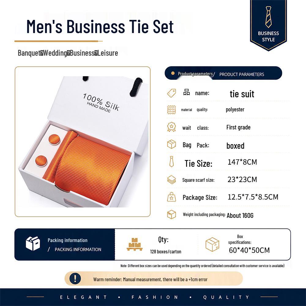 Men's 1200-Needle High-Density Business Stripe & Paisley Tie Set - 6 Piece Groom & Wedding Gift Box