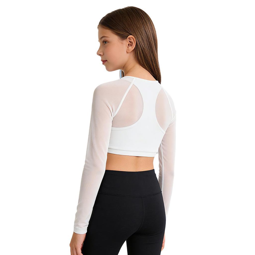 Top Sportivi Hip Hop Dance per Bambine e Ragazze, Manica Lunga, Rete, Crop Top con Gilet Integrato per Yoga, Allenamento, Corsa, Abbigliamento Attivo