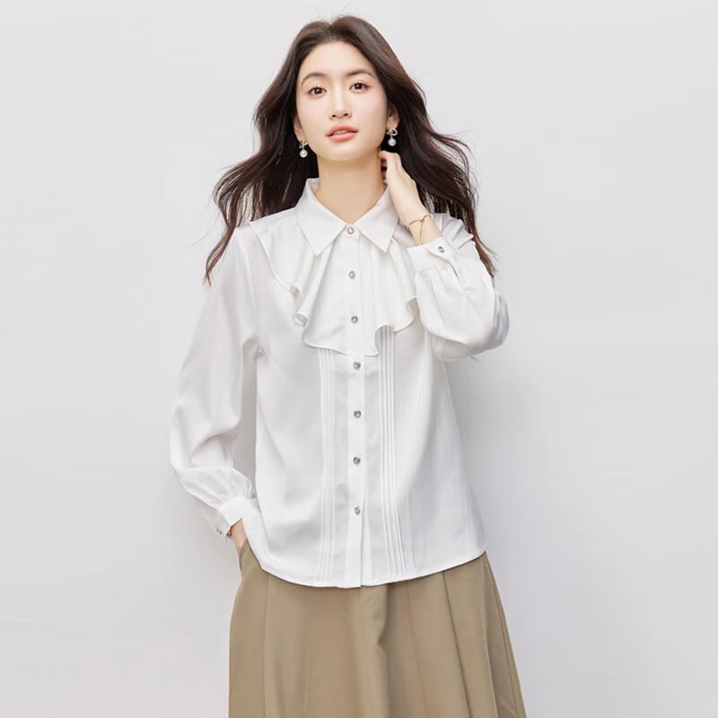 Women's Ruffle Lapel Long Sleeve Commuter Blouse