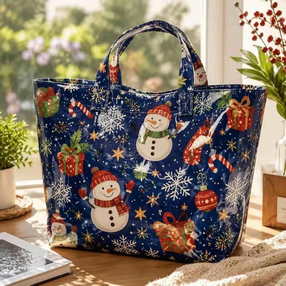 Large Capacity Christmas Print PVC Tote Bag Waterproof Christmas Hand Tote Commute Tote Bag Work