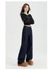 Women's Dark Blue High-Waist Wide-Leg Jeans, Summer 2025 Collection - Loose Fit, Meat-Covering, Mopping Style.